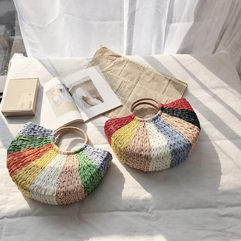 Hand Woven Women's Bag 2020 New Portable Travel Holiday Beach Pack Colorful Half Moon Package Casual Large Bags C791 
Hand Woven Women's Bag 2020 New Portable Travel Holiday Beach Pack Colorful Half Moon Package Casual Large Bags C791