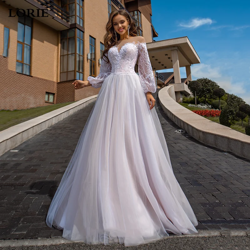 LORIE Fairy A Line Wedding Dresses Long Puff Sleeves Lace Bride Dress With Champagne Lining Lace Up Back Wedding Gown 2022
LORIE Fairy A Line Wedding Dresses Long Puff Sleeves Lace Bride Dress With Champagne Lining Lace Up Back Wedding Gown 2022