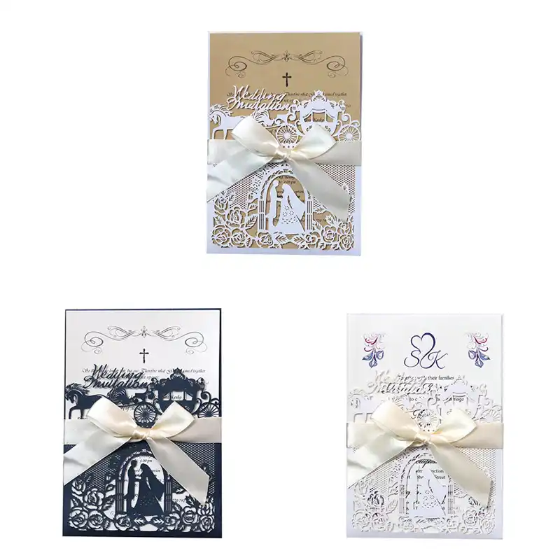 laser cut invites cards bride and groom castle wedding favors