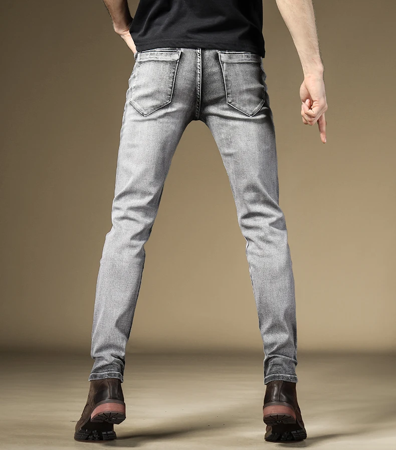 Vintage Jeans Men's Slim Fit Straight Pants Streetwear Gray Stretch Denim Trousers Vintage Jeans Men's Slim Fit Straight Pants Streetwear Gray Stretch Denim Trousers