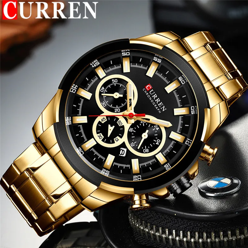 CURREN Мужские наручные часы водонепроницаемые мужские с хронографом военные лучший бренд роскошные золотые