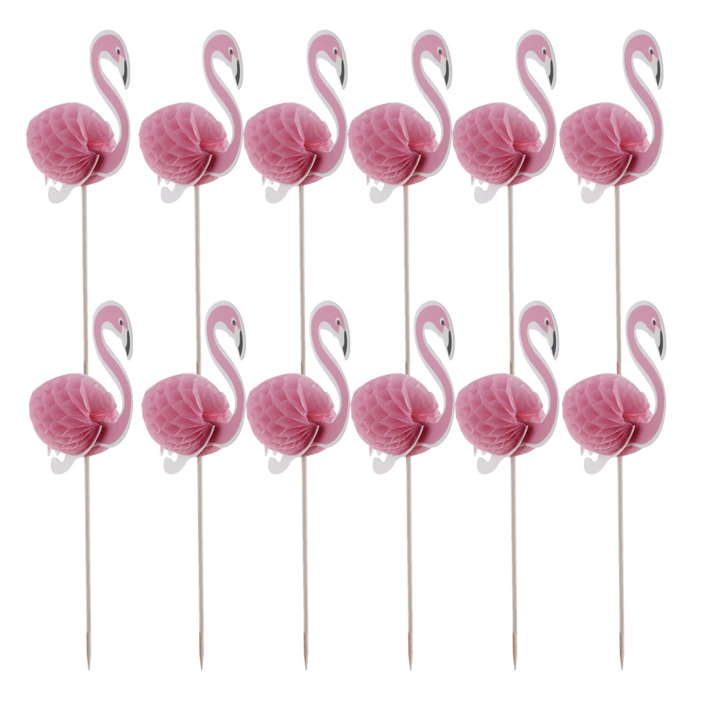 12 Pieces 3D Flamigo Cupcake Topper Wedding Birthday Luau Cake Decorations 12 Pieces 3D Flamigo Cupcake Topper Wedding Birthday Luau Cake Decorations