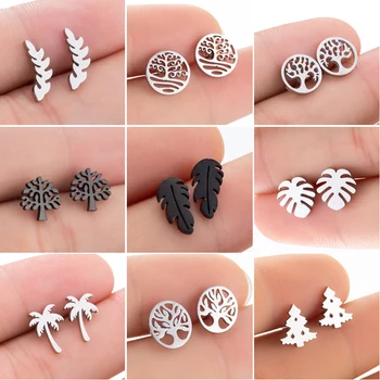 Tiny Tree Of Life Earrings Studs Piercing Round Life Tree Earrings Feather Black Leaf Stainless Steel Jewelry For Women bijoux
Tiny Tree Of Life Earrings Studs Piercing Round Life Tree Earrings Feather Black Leaf Stainless Steel Jewelry For Women bijoux