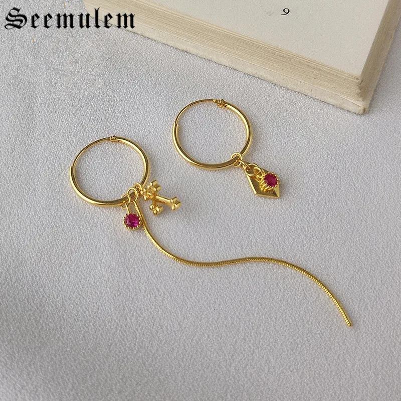 Seemulem Temperament Asymmetry Ruby Hoop Earrings with Cross 925 Real Silver Round Unique Original Earrings with Red Stone
Seemulem Temperament Asymmetry Ruby Hoop Earrings with Cross 925 Real Silver Round Unique Original Earrings with Red Stone
