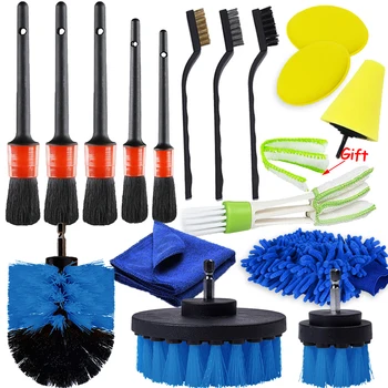 Escovas para Detalhes Automotivos: Limpezas Eficientes para Interiores de Veículos 11 Detail Brush Set Power Scrubber Drill Brushes For Car Wheel Rim Cleaning Detailing Brush Set For Car Air Vents Dirt Dust Remove
