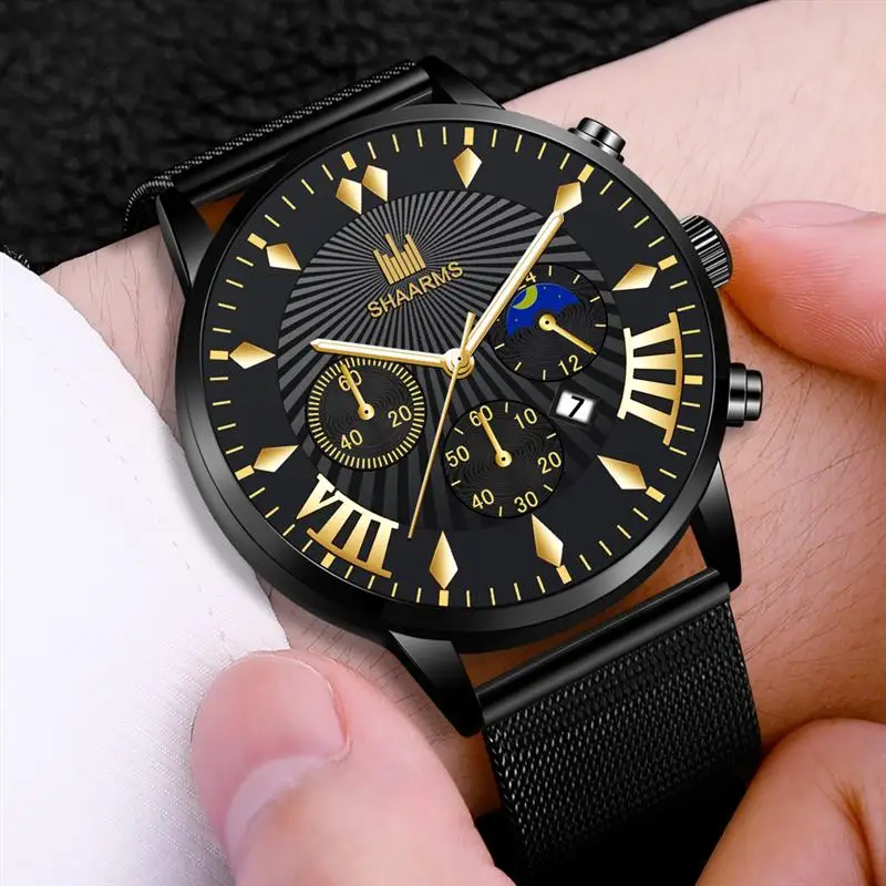 予約販売品】 新品 デュアルタイプ SHAARMS 腕時計メンズ ラグジュアリー ブラック
