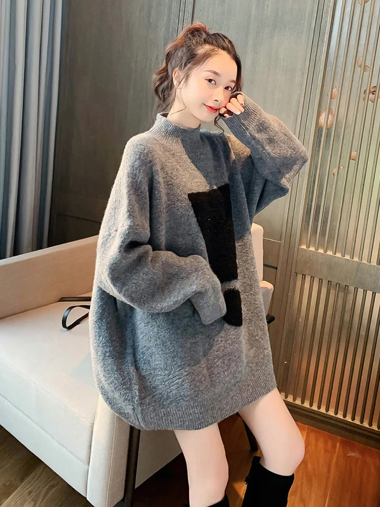 Half-Turtle-Neck Sweater Women's Loose-Fit Outer Wear 2019 Autumn And Winter New Style Fashion Mid-length Laziness-Style Sweater
Half-Turtle-Neck Sweater Women's Loose-Fit Outer Wear 2019 Autumn And Winter New Style Fashion Mid-length Laziness-Style Sweater