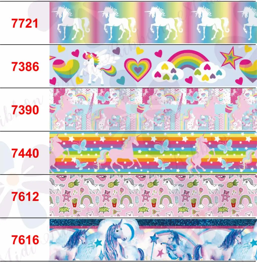 16mm-75mm Cartoon Unicorn Series Colorful Heart Flower Rainbow Stripes Printed Grosgrain/Foe Ribbon DIY Hair Bands 50yards/roll
16mm-75mm Cartoon Unicorn Series Colorful Heart Flower Rainbow Stripes Printed Grosgrain/Foe Ribbon DIY Hair Bands 50yards/roll