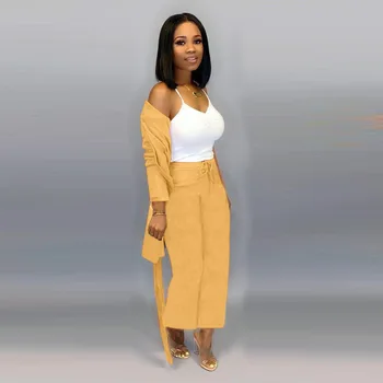 Autumn Women's Set Tracksuits Long Sleeve Sashes Long Cardigan And Wide Leg Pants Suits Two Piece Sets Sweatsuit Casual Outfits 
Autumn Women's Set Tracksuits Long Sleeve Sashes Long Cardigan And Wide Leg Pants Suits Two Piece Sets Sweatsuit Casual Outfits