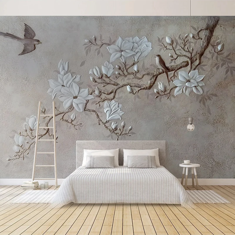

Custom Any Size Photo Wallpaper Modern Pastoral 3D Embossed Flowers Birds Mural Wall Paper Living Room Bedroom Papel De Parede