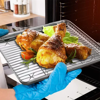 Baking Tray With Removable Cooling Rack Set Stainless Steel Wire Grid Tray Kitchen Oven Cook Pan Non-Stick Bread Barbecue Holder
Baking Tray With Removable Cooling Rack Set Stainless Steel Wire Grid Tray Kitchen Oven Cook Pan Non-Stick Bread Barbecue Holder