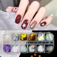 12 grids/box nail polish sequins multicolor mixed christmas snowflake nail art decoration set 
12 grids/box nail polish sequins multicolor mixed christmas snowflake nail art decoration set