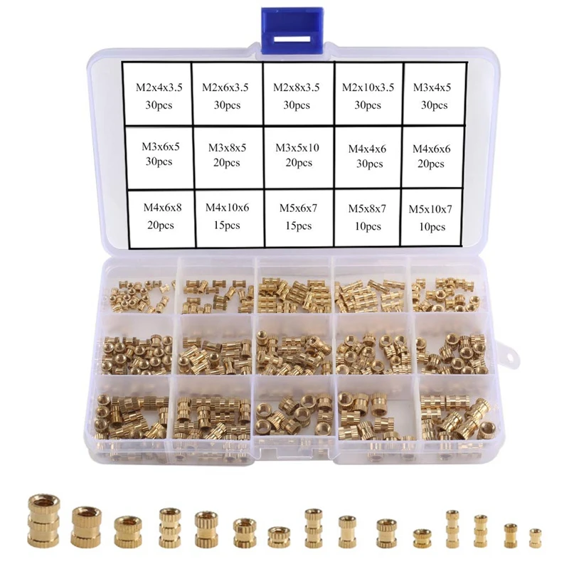 EASY-330Pcs Female Thread Knurled Nuts M2 M3 M4 M5 Brass Threaded Insert Round Injection Moulding Knurled Nuts Assortment Kit
EASY-330Pcs Female Thread Knurled Nuts M2 M3 M4 M5 Brass Threaded Insert Round Injection Moulding Knurled Nuts Assortment Kit