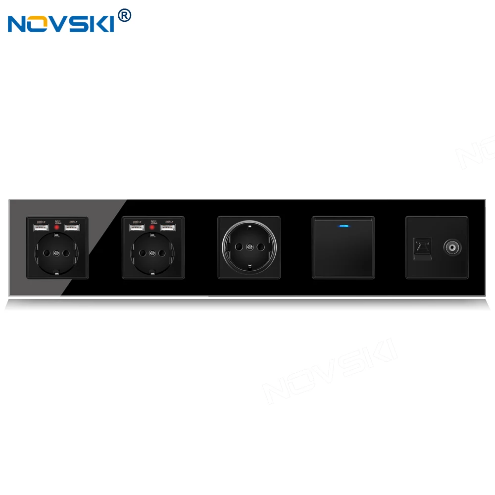 430 EU Standard DIY Socket Quintuple Frame, German 5 Outlets, 2.1A Dual USB Charging Port, Data Socket German Bayer Base, Black
430 EU Standard DIY Socket Quintuple Frame, German 5 Outlets, 2.1A Dual USB Charging Port, Data Socket German Bayer Base, Black