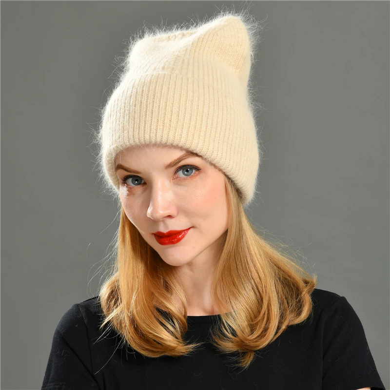 

Женская зимняя шапка Jaxmonoy, модная длинная шапка из кроличьего меха, женские кашемировые вязаные шапки, шапка, милая шапка для девушек с ушками