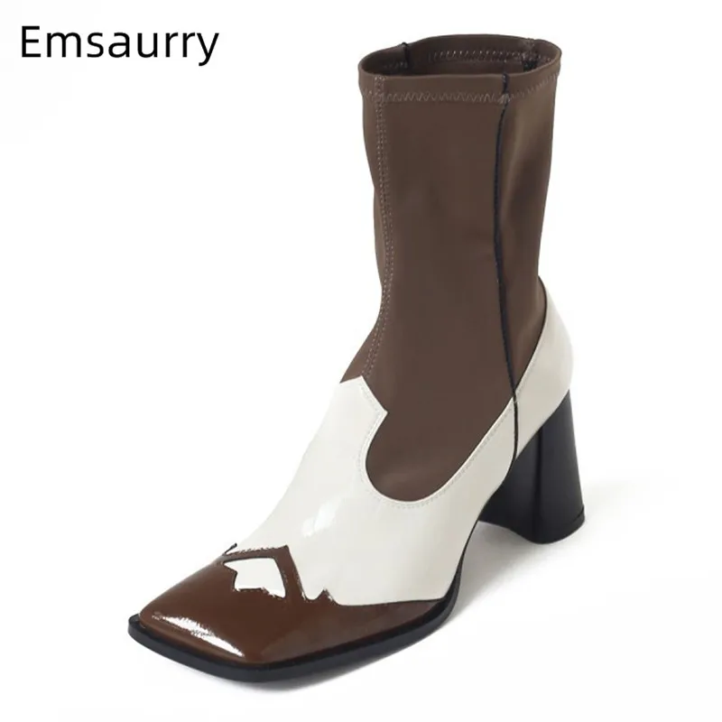 Retro Patchwork Boots Women High Hoof Heel Ankle Botas Square Toe Side Zip Slim Bottes 2020 New Coming Party Boots Women 35-43
Retro Patchwork Boots Women High Hoof Heel Ankle Botas Square Toe Side Zip Slim Bottes 2020 New Coming Party Boots Women 35-43