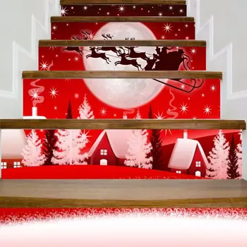 

6pcs/set Merry Christmas Santa Snowman Waterproof 3D Stair Stickers Removable Self-adhesive DIY Home Decoration 18*100cm