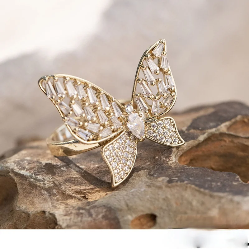 Gold Plated Exquisite Zircon Butterfly Ring Charm Lady Party Ring Cocktail Ball Jewelry Accessories Adjustable Ring
Gold Plated Exquisite Zircon Butterfly Ring Charm Lady Party Ring Cocktail Ball Jewelry Accessories Adjustable Ring