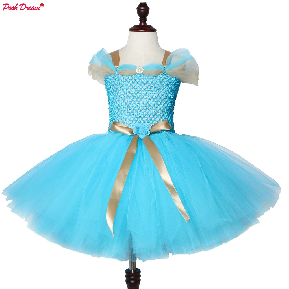 

POSH DREAM Aladdin Cosplay Theme Clothing for Girls Aqua Jasmine Princess Tutu Dress Baby Halloween Christmas Costumes Girls