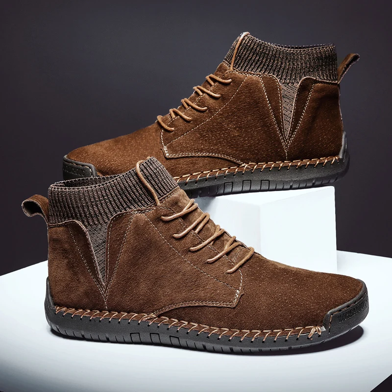 2020 brand men's snow boots winter plush warm men's motorcycle boots lace slip men's ankle boots waterproof fall men's work shoe