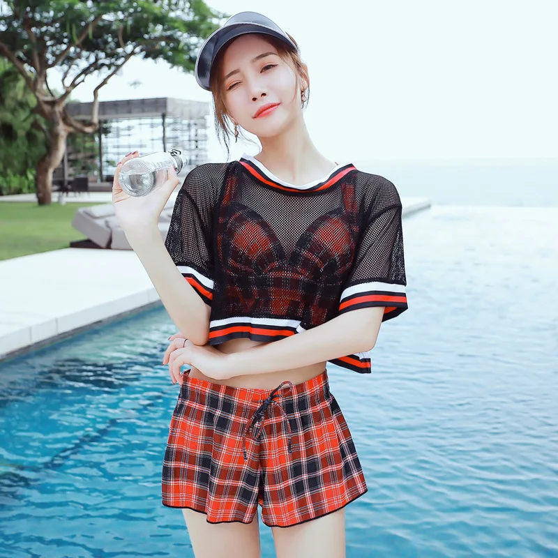 Summer New Style Hipster Four-piece Set Bathing Suit Short Sleeve Transparent Blouse Bathing Suit Comfortable Briefs Two-piece S
Summer New Style Hipster Four-piece Set Bathing Suit Short Sleeve Transparent Blouse Bathing Suit Comfortable Briefs Two-piece S