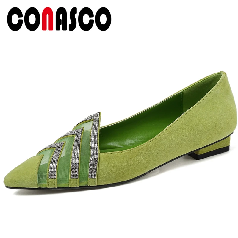 CONASCO Spring Summer Women Crystal Fretwork Shallow Low Heels Pointed Toe Casual Wedding Shoes Woman Concise Sweet Women Shoes