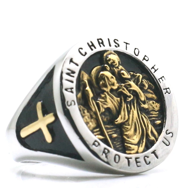 Unisex Saint Christopher Protect Us Cross 316L Stainless Steel Ring | Украшения и аксессуары