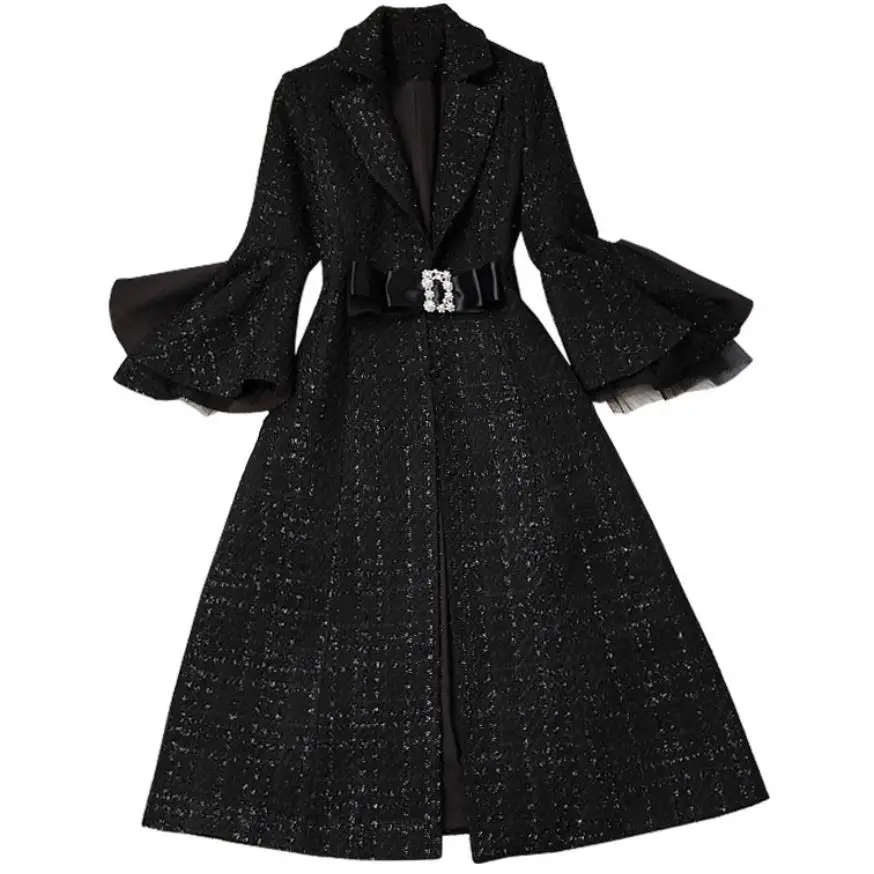 Fashion Brand Designers Winter Plaid Tweed Woolen Jackets and Coats Lady Flare Sleeve Vintage Wool Blend Overcoat
Fashion Brand Designers Winter Plaid Tweed Woolen Jackets and Coats Lady Flare Sleeve Vintage Wool Blend Overcoat