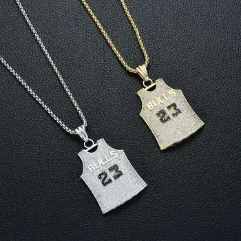 

New boutique zircon inlaid hip hop basketball legend number 23 necklace and pendant gold Cuba chain necklace men's jewelr