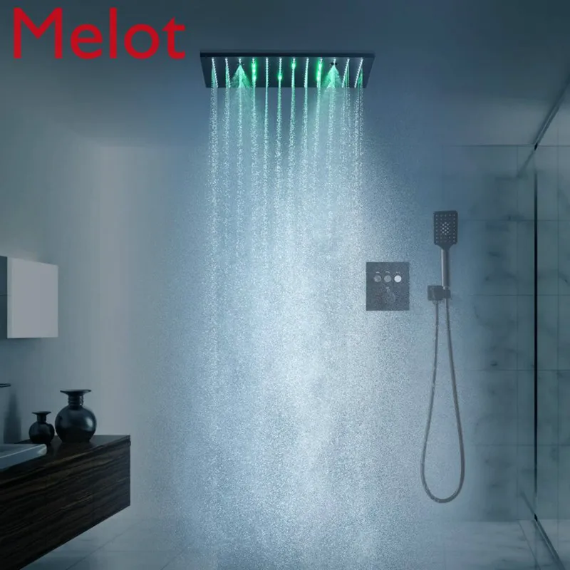 High Quality Plating Black Stainless Steel 304 LED Shower Head Set With Button Thermostatic Valve Matte Black Shower Faucet Set
High Quality Plating Black Stainless Steel 304 LED Shower Head Set With Button Thermostatic Valve Matte Black Shower Faucet Set