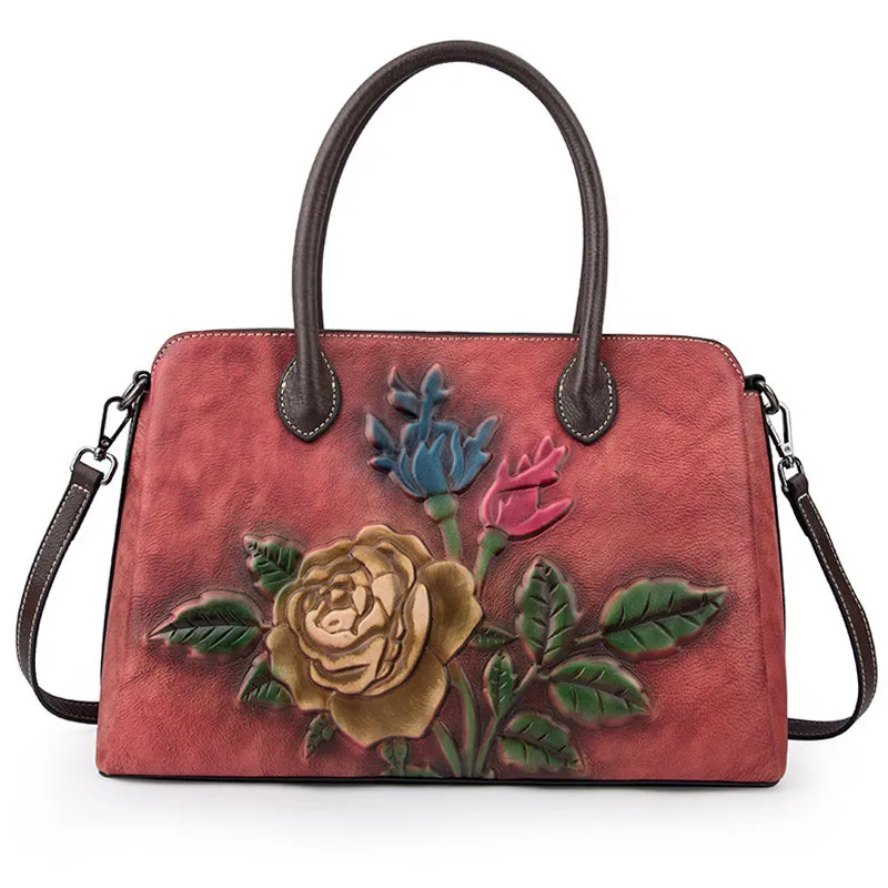 Фото Женская сумка из натуральной кожи в китайском стиле с цветами и розами | Багаж