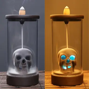 Fashion Skull Heads Backflow Incense Burner LED Light Clear Cover Purple Clay Crafts Teahouse Ornaments Home Decor Cone Censer
Fashion Skull Heads Backflow Incense Burner LED Light Clear Cover Purple Clay Crafts Teahouse Ornaments Home Decor Cone Censer