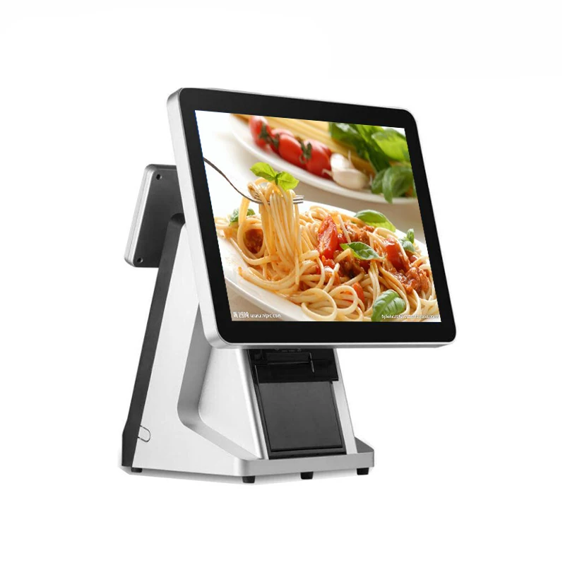 

15 inch capacitive touch screen pos system point of sales built-in printer with VFD cash register for restaurant