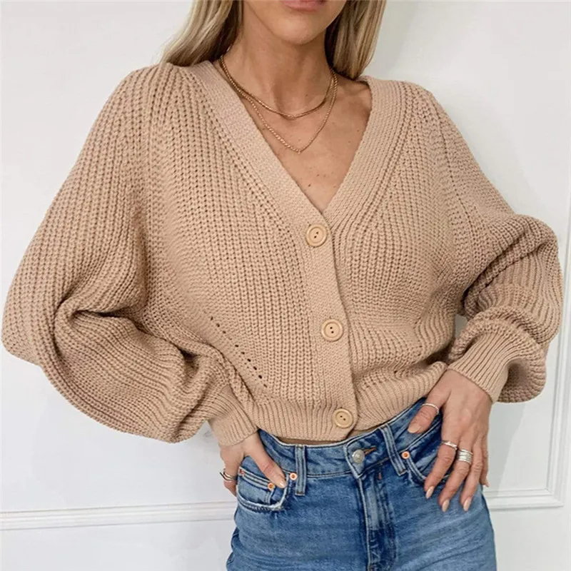 Women Solid Casual Sweater Oversize V Neck Knitted Cardigans 2020 Autumn Warm Loose Lantern Sleeve Single Row Button Female Coat
Women Solid Casual Sweater Oversize V Neck Knitted Cardigans 2020 Autumn Warm Loose Lantern Sleeve Single Row Button Female Coat