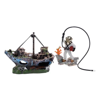 2 Pcs Aquarium Fish Tank Resin Gift Underwater Decorations for Home Garden, Shipwreck Decoration & Diving Frogman
2 Pcs Aquarium Fish Tank Resin Gift Underwater Decorations for Home Garden, Shipwreck Decoration & Diving Frogman