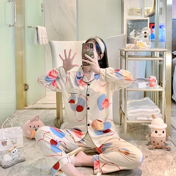 Satin womens pj sets Women Silk Pajamas Pyjamas Set Sleepwear ladies Long Sleeve nightwear Cute Top and Long Pants Pijama suit
Satin womens pj sets Women Silk Pajamas Pyjamas Set Sleepwear ladies Long Sleeve nightwear Cute Top and Long Pants Pijama suit