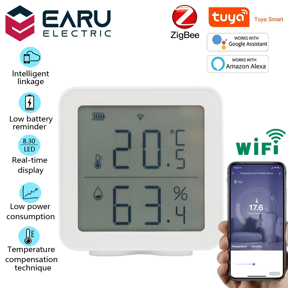 Датчик температуры и влажности Tuya Smart Life с Wi-Fi, комнатный цифровой ЖК-гигрометр, термометр с поддержкой Alexa Google Home
Датчик температуры и влажности Tuya Smart Life с Wi-Fi, комнатный цифровой ЖК-гигрометр, термометр с поддержкой Alexa Google Home