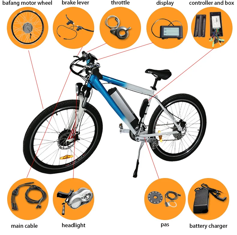 Top 36W 500W bafang electric bicycle conversion kit 30-50km/h ebike brushless gear hub motor led/lcd/s900/s6 display without battery 2