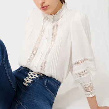 Lace Patchwork White Color Women's Shirt Ruffles Collar Puff Sleeve Hollow out Buttons Tops Office Lady Spring Summer Blouse
Lace Patchwork White Color Women's Shirt Ruffles Collar Puff Sleeve Hollow out Buttons Tops Office Lady Spring Summer Blouse