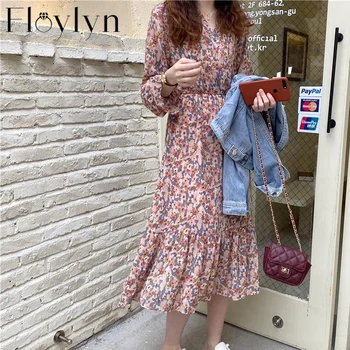 Women Midi Dress V Neck Floral Print Elastic-Waisted Femininos Vestidos Prairie Chic Chiffon Dresses
Women Midi Dress V Neck Floral Print Elastic-Waisted Femininos Vestidos Prairie Chic Chiffon Dresses