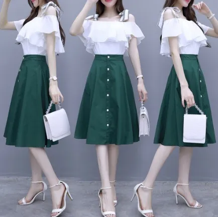 Set 2019 Summer New Style Flounced Punching Bag Tops + Mid-length Skirt Two-Piece Set Fashion
Set 2019 Summer New Style Flounced Punching Bag Tops + Mid-length Skirt Two-Piece Set Fashion
