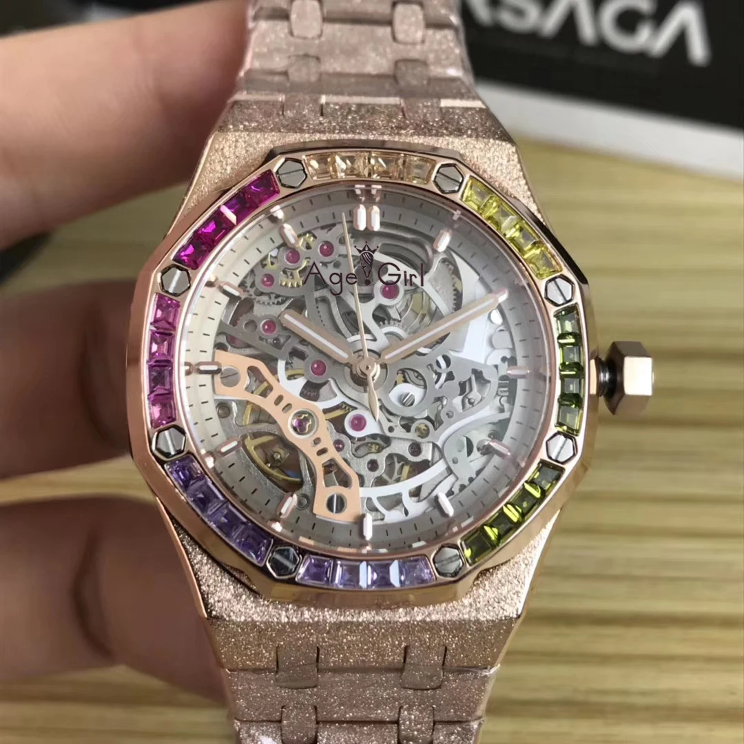 Luxury Brand New Women Silver Rose Gold Automatic Mechanical Sapphire Stainless Steel Rainbow Diamond Watch Tourbillion Skeleton 
Luxury Brand New Women Silver Rose Gold Automatic Mechanical Sapphire Stainless Steel Rainbow Diamond Watch Tourbillion Skeleton