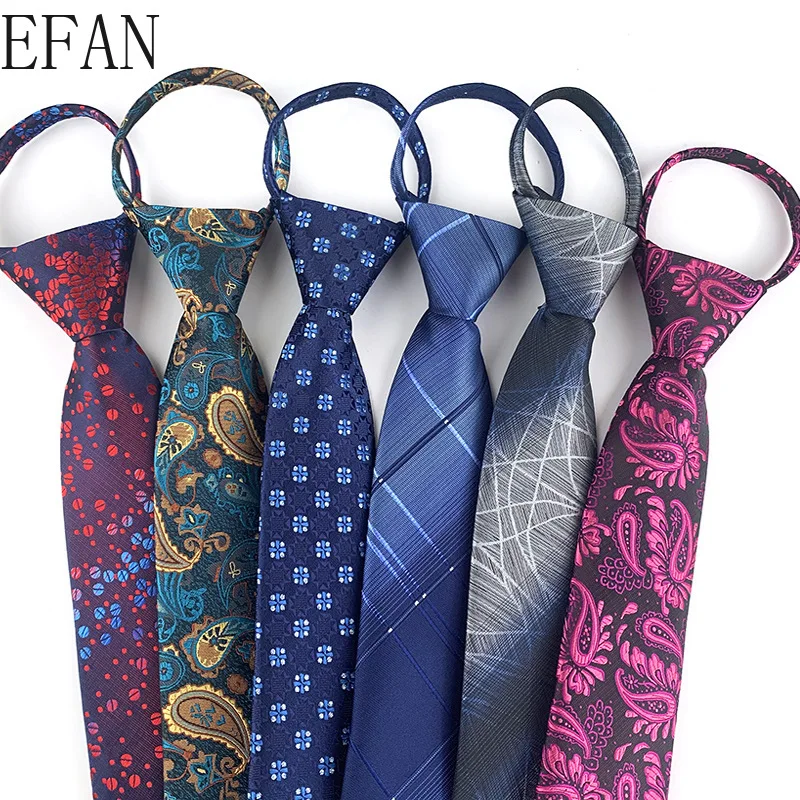 

Men Zipper Tie Easy To Pull Lazy Necktie 7cm Classic Floral Neckwear Cravat Choker Business Dress Meeting Interview Wedding Red