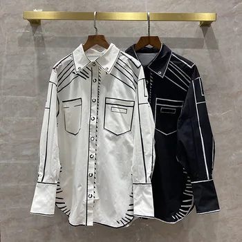 White Blouse Shirts for Women High-end Brand Hand Drawn Doodles Side Stripes Print Lapel Long Sleeve Fashion Luxury Shirt Blouse
White Blouse Shirts for Women High-end Brand Hand Drawn Doodles Side Stripes Print Lapel Long Sleeve Fashion Luxury Shirt Blouse