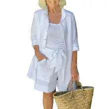 Stylish Top Camisole Shorts Set Lapel Lady Single-breasted Shirt Lace-up Shorts Casual Outfit Women Outfit 1 Set
Stylish Top Camisole Shorts Set Lapel Lady Single-breasted Shirt Lace-up Shorts Casual Outfit Women Outfit 1 Set