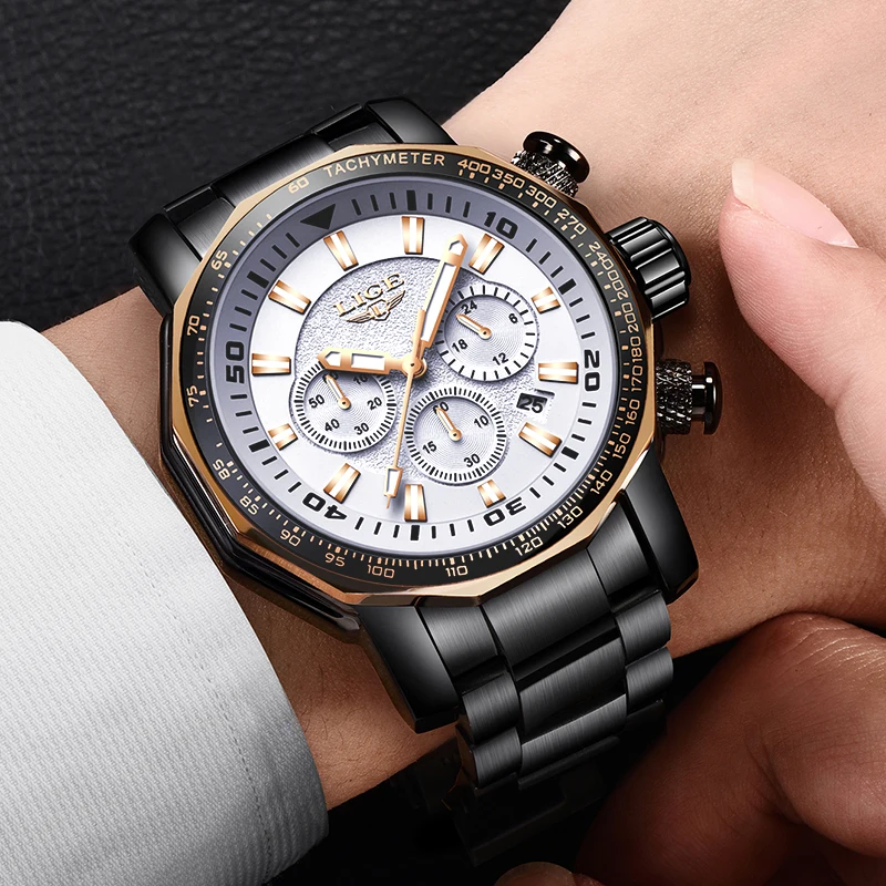 LIGE модные брендовые мужские часы с хронографом полностью стальные деловые