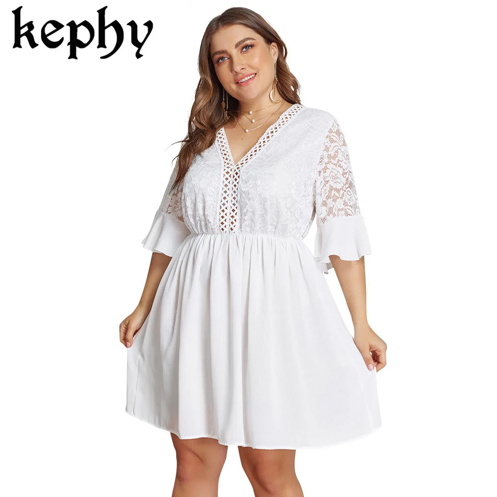 Открытое белое платье сексуальное женское летнее шифоновое кружевное с оборками