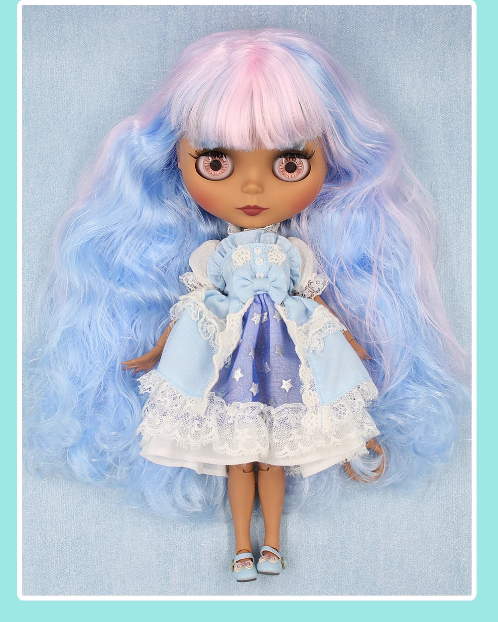 Neo Blythe Doll with Multi-Color Hair, Dark Skin, Matte Face & Jointed Body 2 Neo Blythe Doll with Multi-Color Hair, Dark Skin, Matte Face & Jointed Body 2