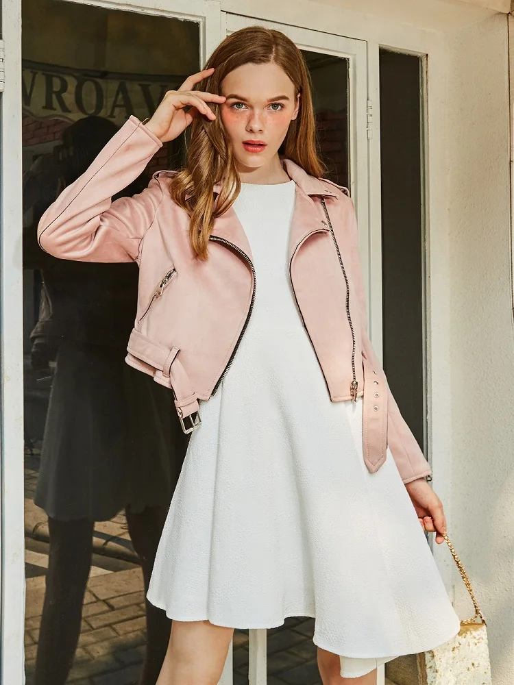 Women Korean Pink Short Suede Jacket Female Zipper Belt Slim New Fashion Spring Autumn Elegant Coat OL Casual Winter Jackets
Women Korean Pink Short Suede Jacket Female Zipper Belt Slim New Fashion Spring Autumn Elegant Coat OL Casual Winter Jackets