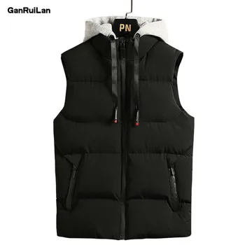 

2019 New Man Hat Detachable Vest Jacket Slim Stand Collar Autumn&Winter Warm Thicken Gilet Plus Jacket Coat vests JK19115
